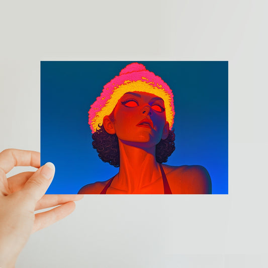 Heatwave in Winter Classic Postcard – Neon Surrealism – Art Print by Soulkeeper2099