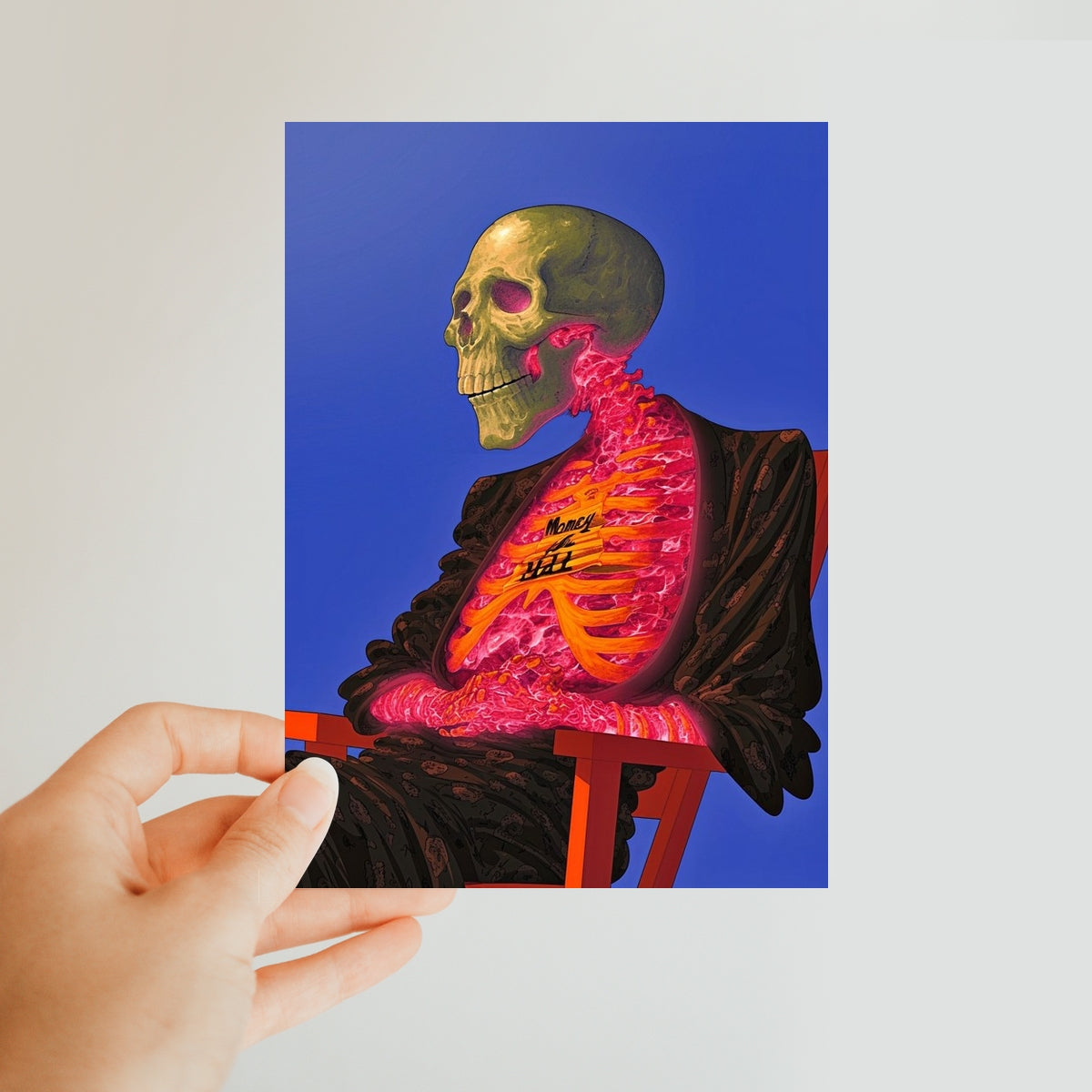 The Reclining Ribcage in Pink Classic Postcard – Neon Surrealism – Art Print detail view by Soulkeeper2099