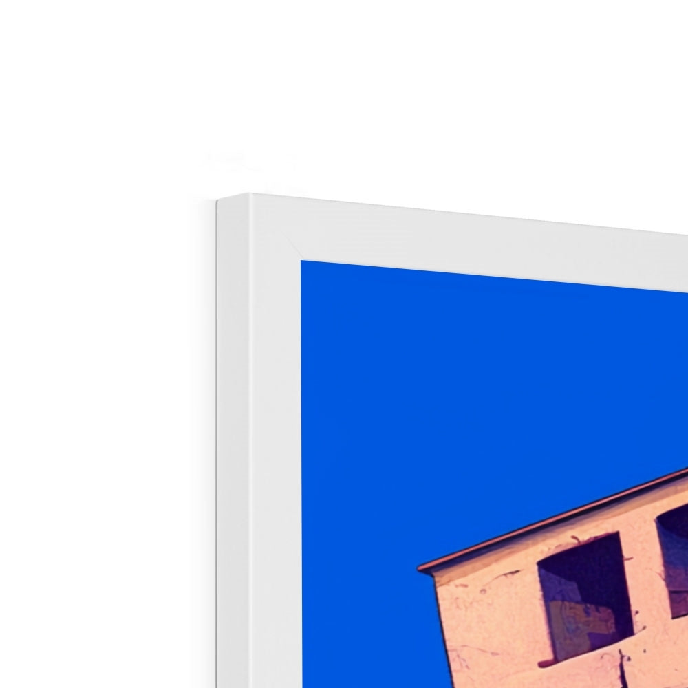 Side profile showing the depth of the white frame on “The Ruined Habitat” – Soulkeeper2099 framed art print.