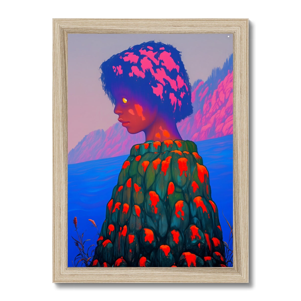 The Quiet Glow by the Cliffs – Surreal Portrait Print – Framed Print frame mockup by Soulkeeper2099