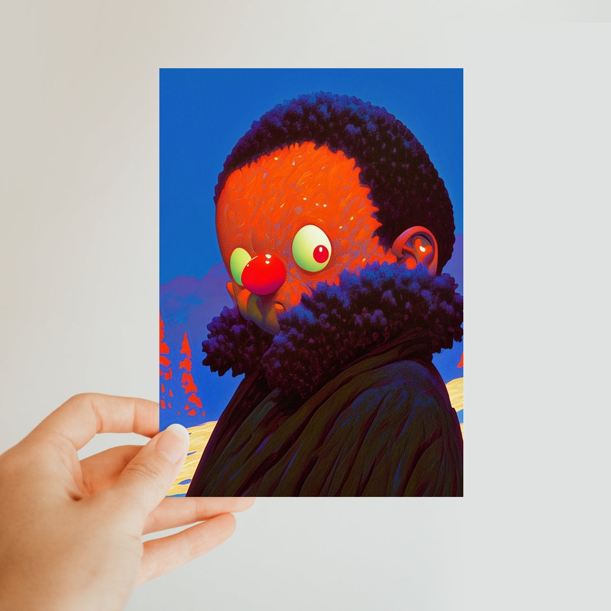 The Silent Traveler with a Red Nose Classic Postcard – Neon Surrealism – Art Print detail view by Soulkeeper2099