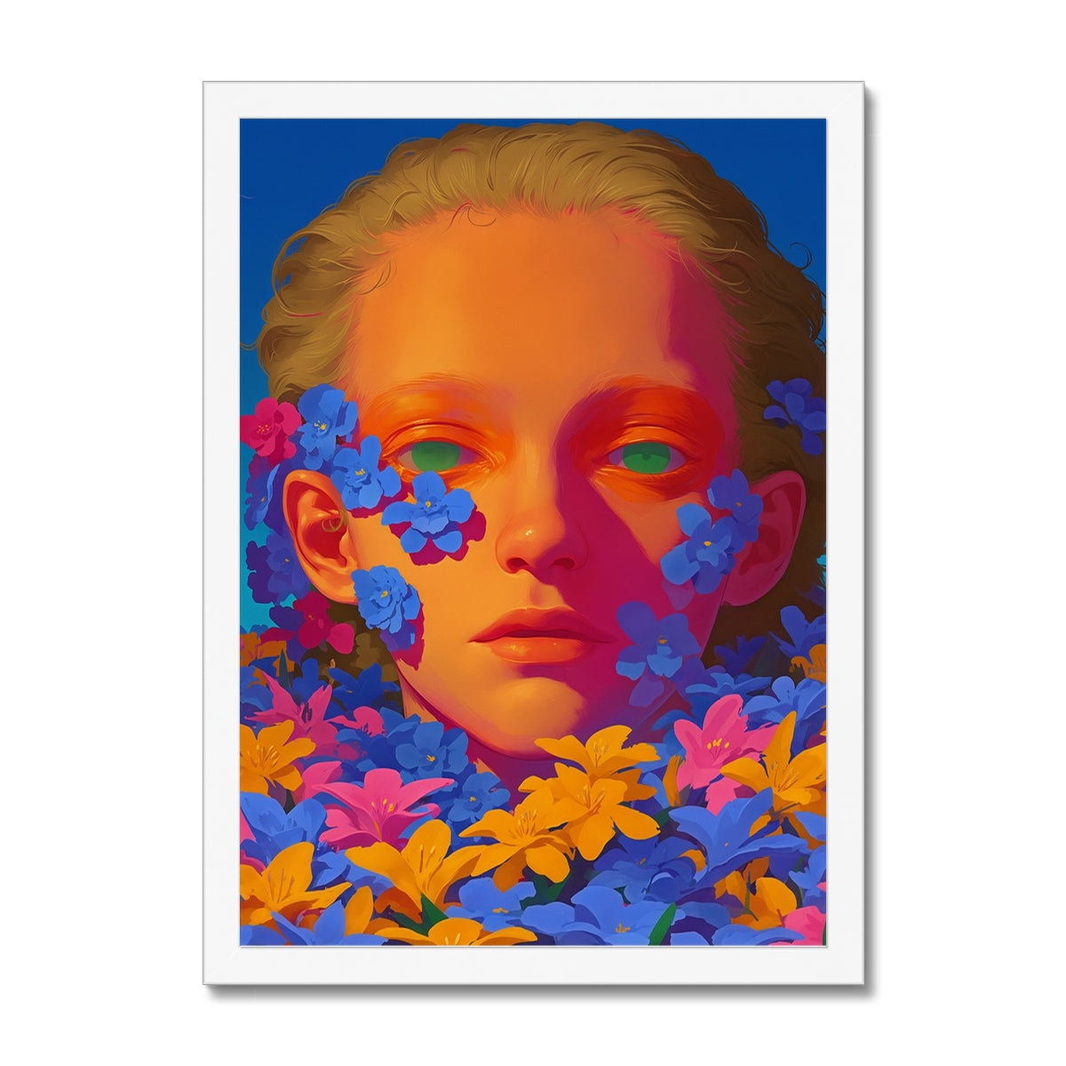 Face Beneath the Flower Tide – Surreal Portrait Print – Framed Print detail view by Soulkeeper2099