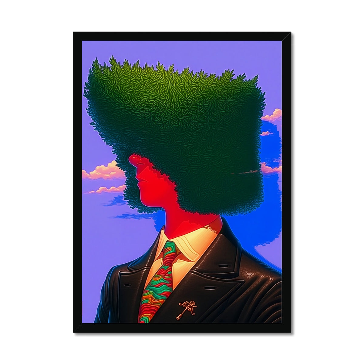 The Green-Crowned Red Gentleman – Neon Surrealism – Framed Print by Soulkeeper2099