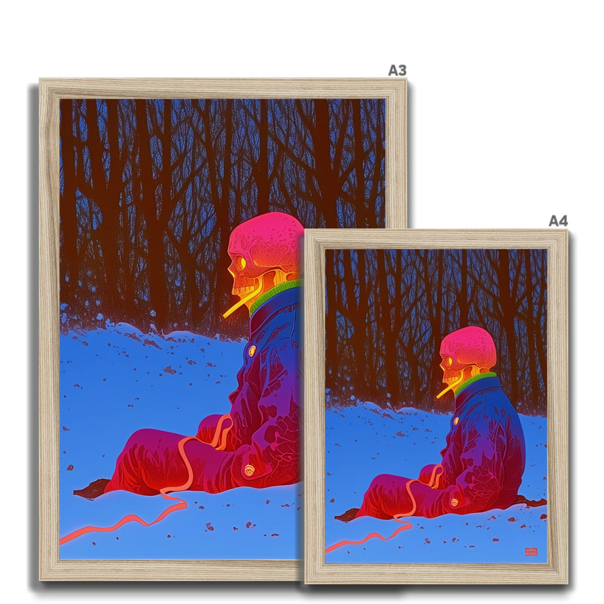 Huesos de neón en el bosque de invierno — Impresión Enmarcada – Arte Oscuro – Vista 12 by Soulkeeper2099