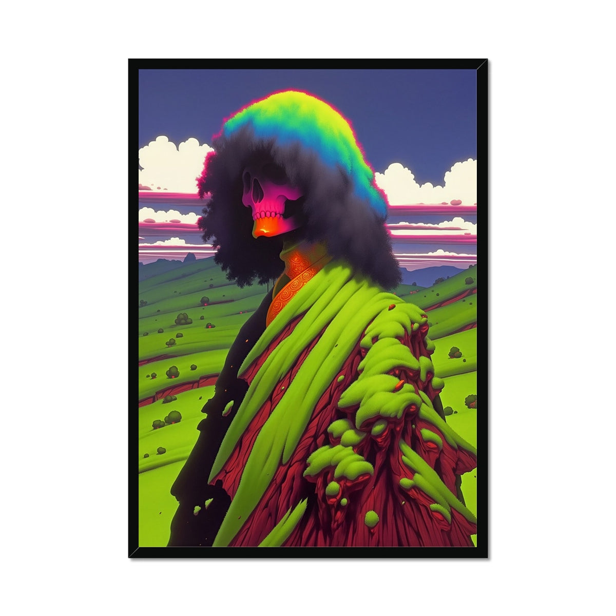 The Rainbow-Skulled Wanderer – Neon Surrealism – Framed Print by Soulkeeper2099