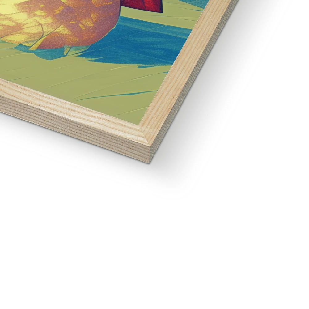 Corner detail of the natural wood frame and white mat on “Three Souls in the Rain” – Soulkeeper2099 framed art print.
