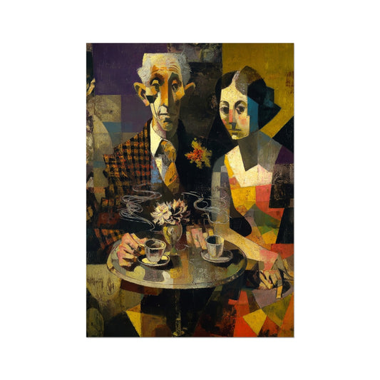 Silence Still Rising from the Cups – Surreal Portrait Art – German Etching Print by Soulkeeper2099