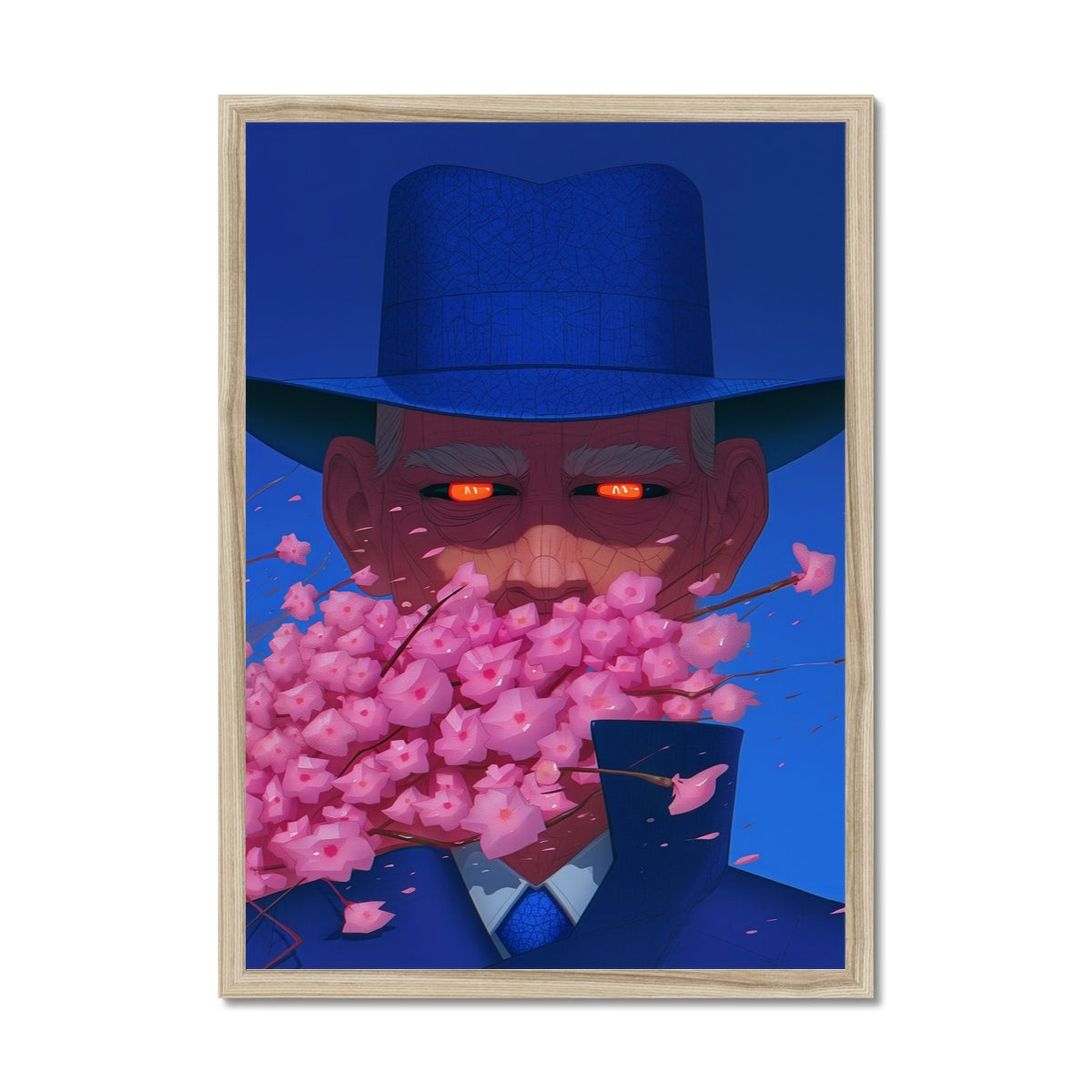 Le gentleman derrière le voile fleuri — Impression encadrée – Portrait Surréaliste – Maquette du cadre by Soulkeeper2099
