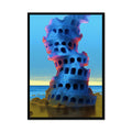 Echoes of the Blue Tower – Neon Surrealism – Framed Print by Soulkeeper2099