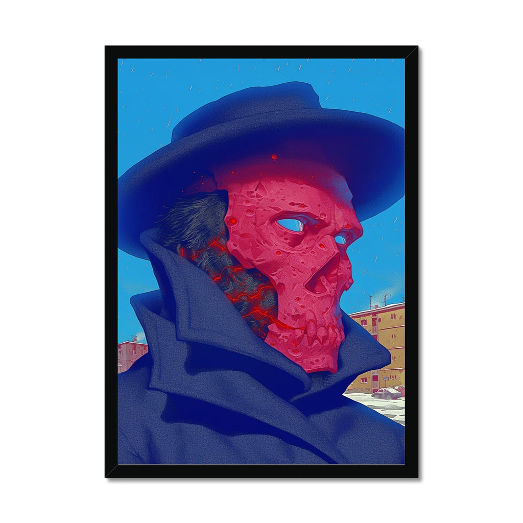 Ash-Mask Drifter – Surreal Portrait Print – Framed Print by Soulkeeper2099