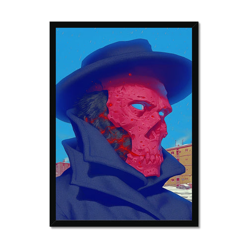 Ash-Mask Drifter – Surreal Portrait Print – Framed Print by Soulkeeper2099