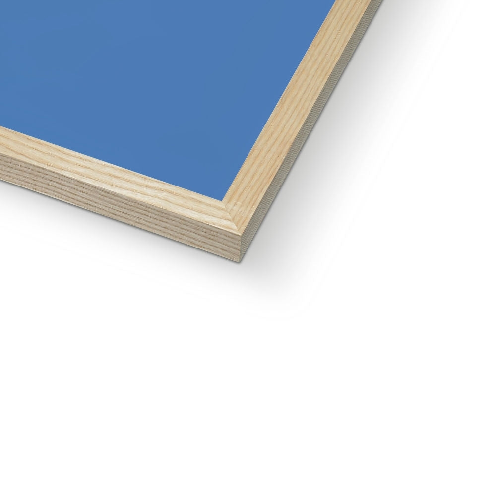 Corner detail of the natural wood frame and white mat on “The Cloud-City Mind” – Soulkeeper2099 framed art print.