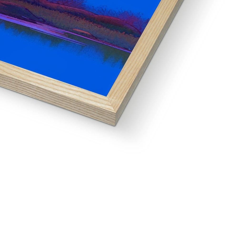 Corner detail of the natural wood frame and white mat on “The Ruined Habitat” – Soulkeeper2099 framed art print.