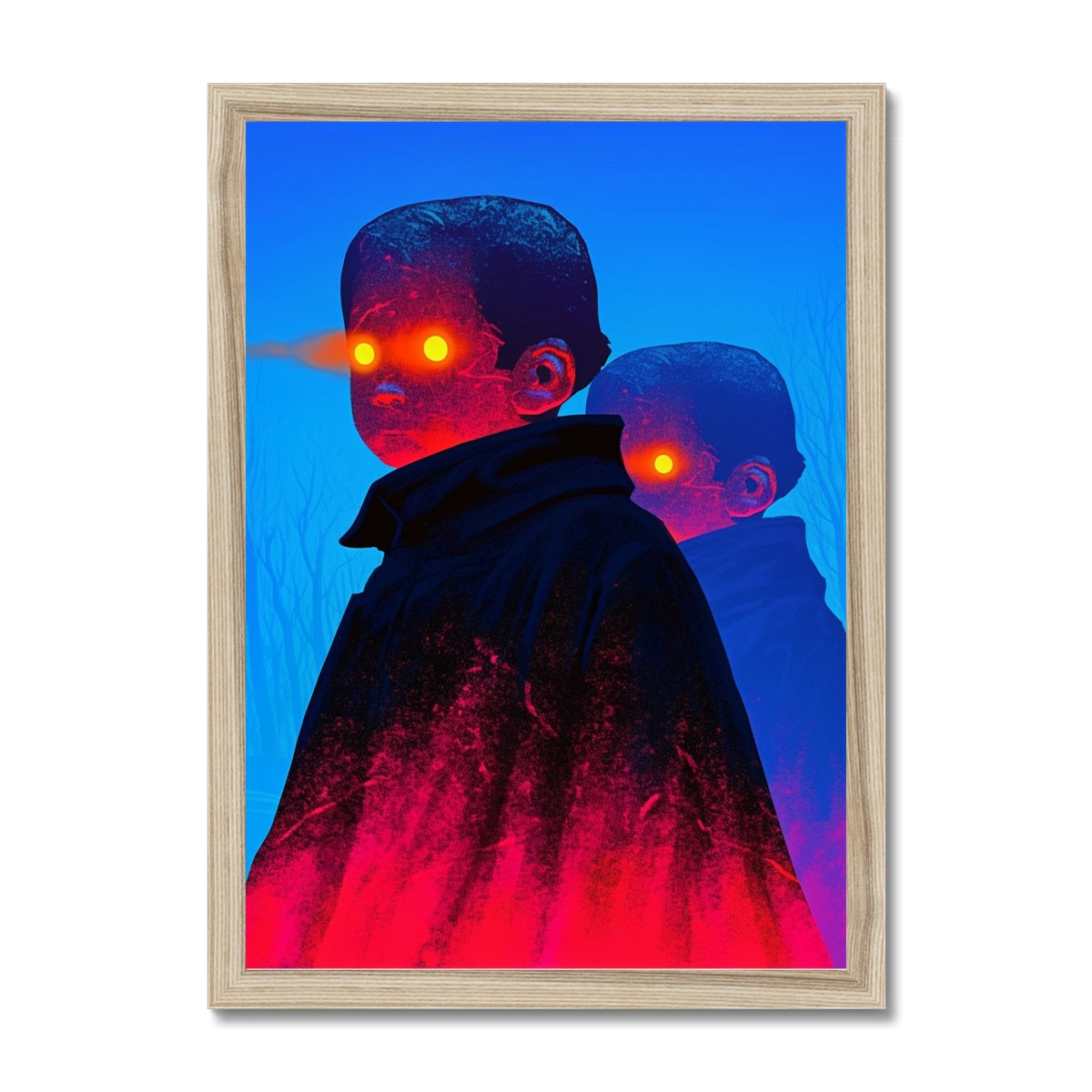 Ember-Edged Twins – Surreal Portrait Print – Framed Print frame mockup by Soulkeeper2099