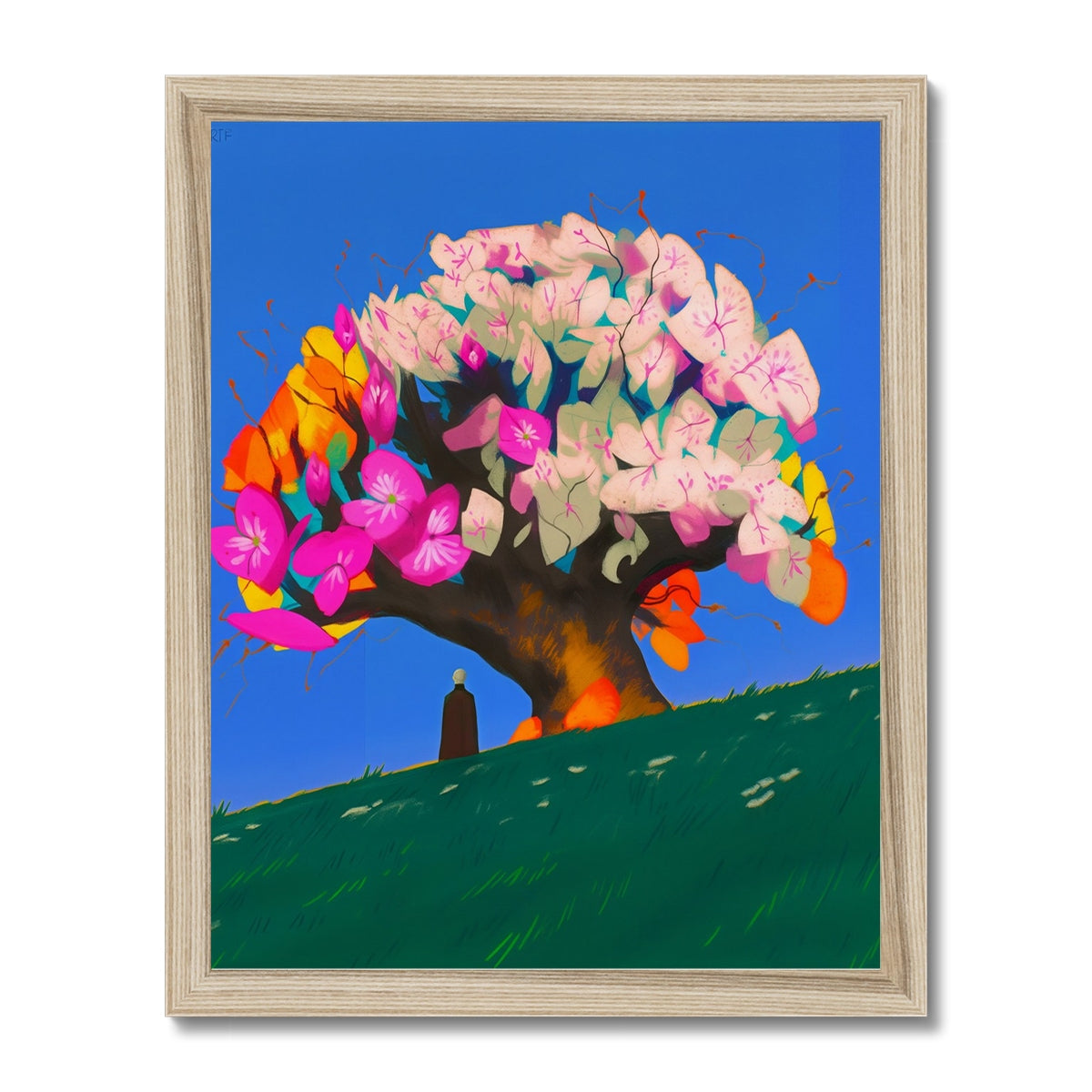 The Watcher Beneath the Great Bloom – Neon Surrealism – Framed Print detail view by Soulkeeper2099