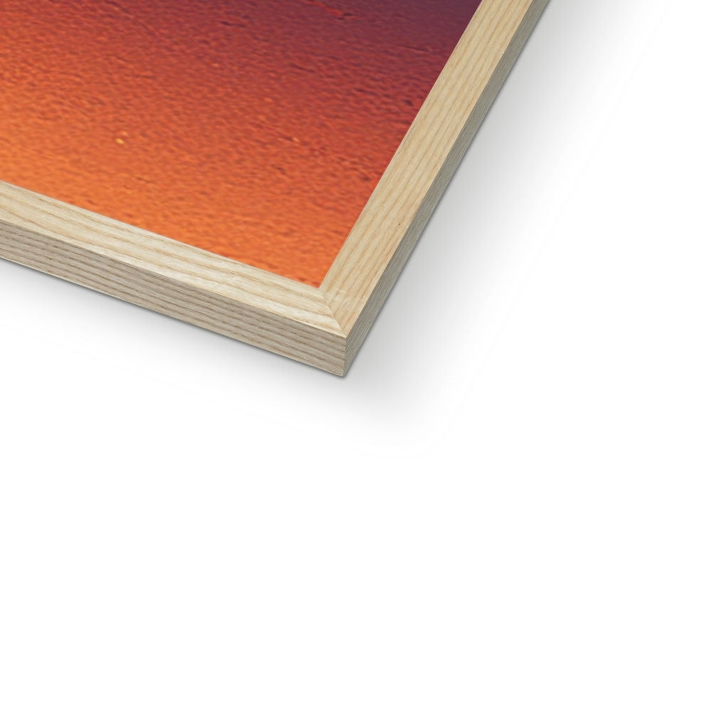 Corner detail of the natural wood frame and white mat on “The Weathered Watcher” – Soulkeeper2099 framed art print.
