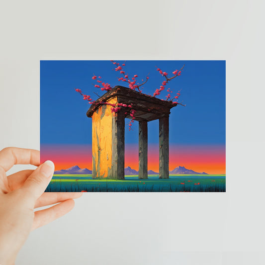 Gate of the Spring Ruins Classic Postcard – Neon Surrealism – Art Print by Soulkeeper2099