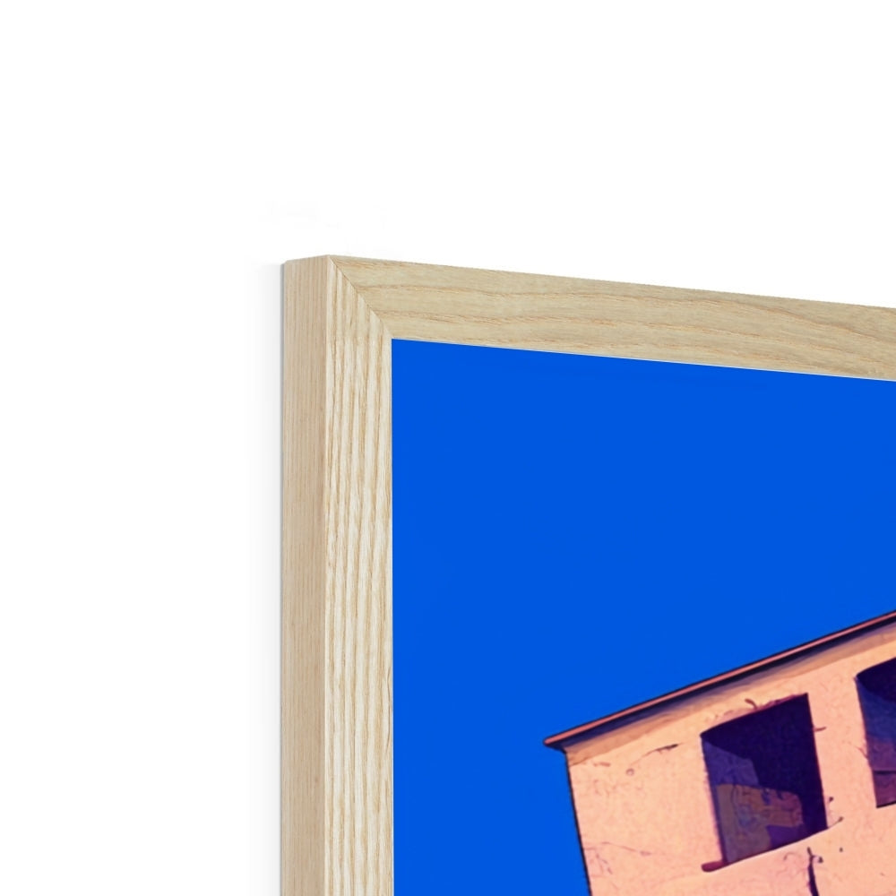 Side profile showing the depth of the natural wood frame on “The Ruined Habitat” – Soulkeeper2099 framed art print.