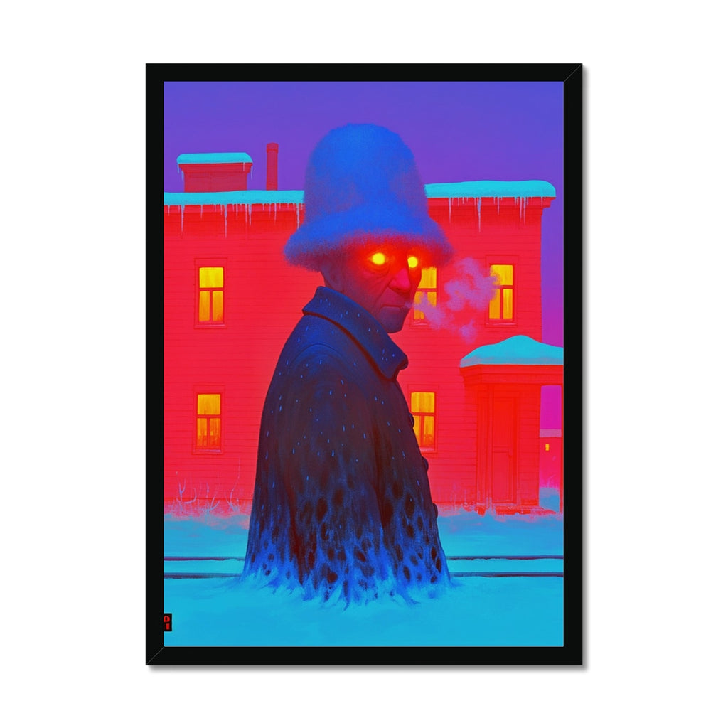 겨울밤의 털모자 산책자 — 액자 프린트 – 초현실 초상화 by Soulkeeper2099