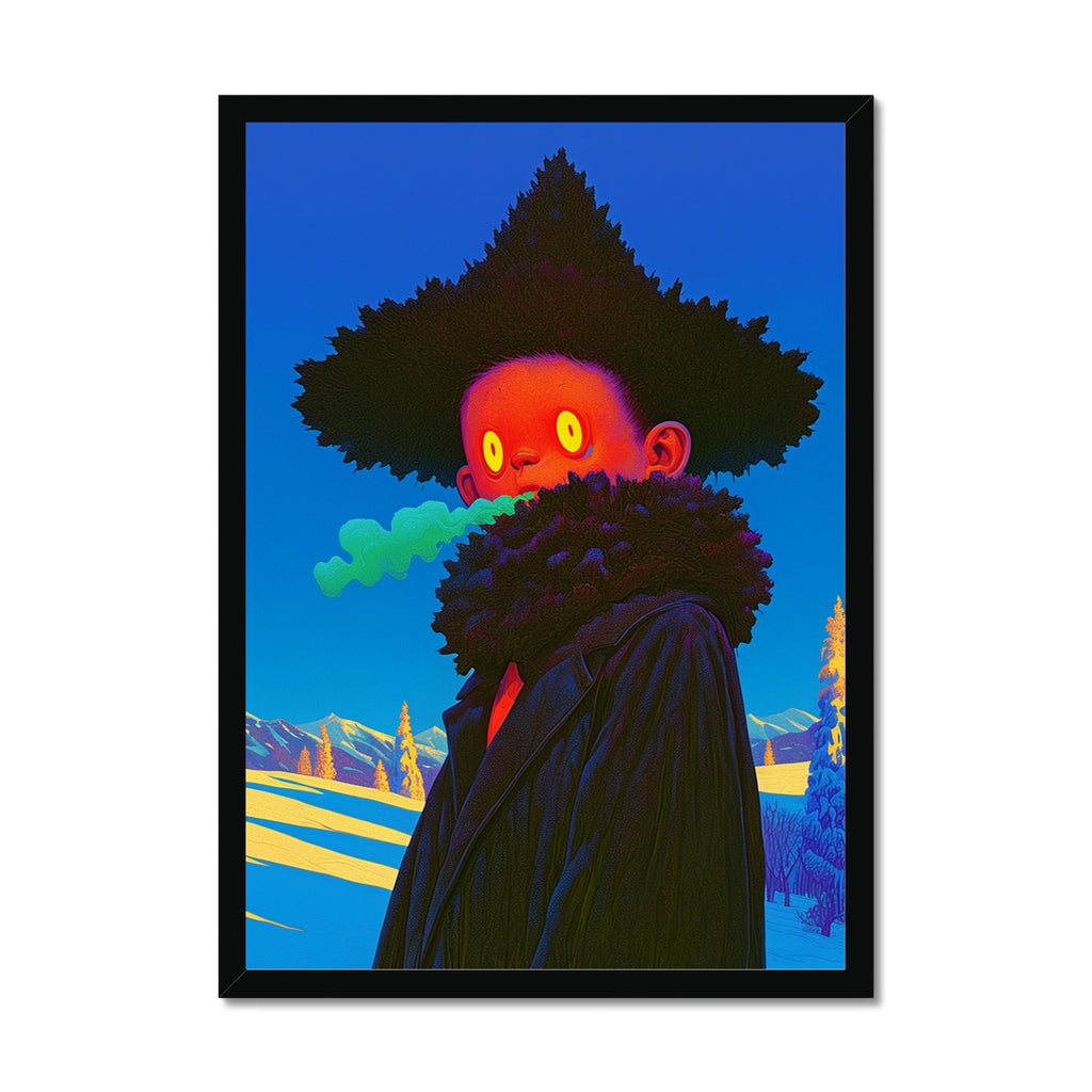 Breath of Neon Winter – Surreal Portrait Print – Framed Print by Soulkeeper2099