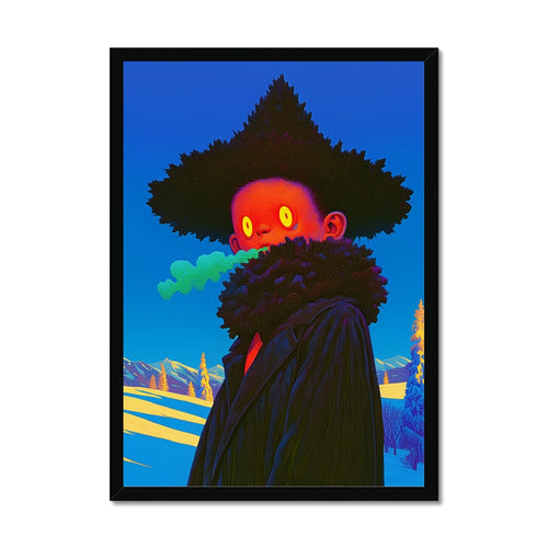 Breath of Neon Winter – Surreal Portrait Print – Framed Print by Soulkeeper2099