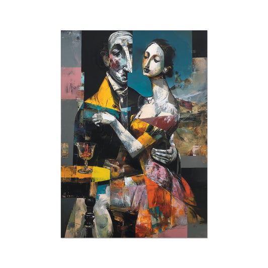 Midnight Embrace at the Table – Dark Art Print – Hahnemühle German Etching Print by Soulkeeper2099