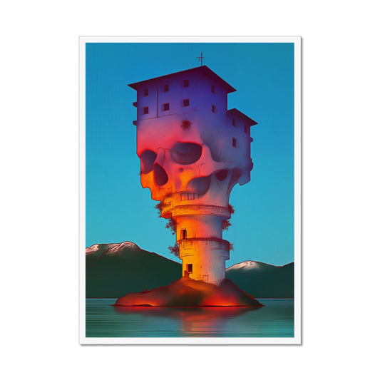 The Isle of the Skull Tower – Dark Skull Art – Framed Print by Soulkeeper2099