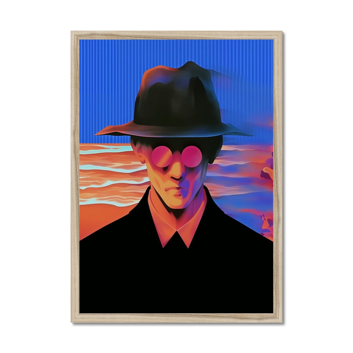 The Pink-Lensed Drifter – Neon Surrealism – Framed Print detail view by Soulkeeper2099