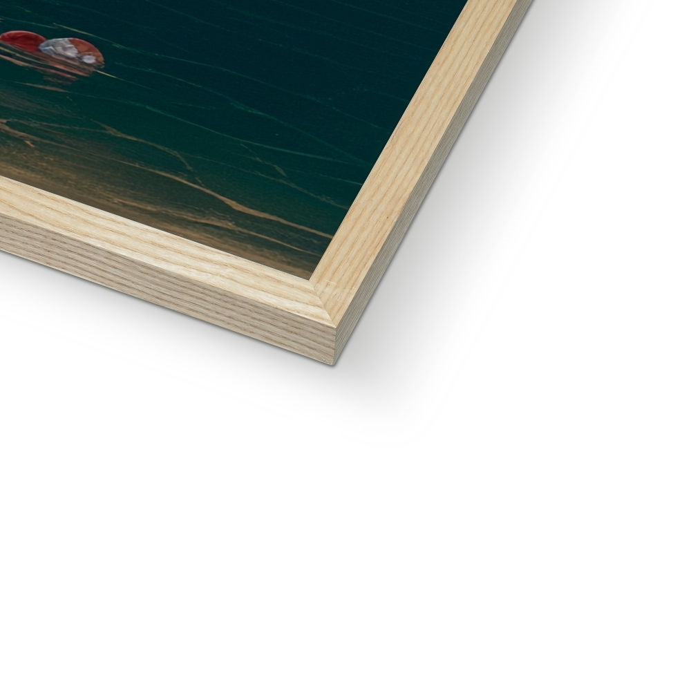 Corner detail of the natural wood frame and white mat on “The Floating Garden Ark” – Soulkeeper2099 framed art print.