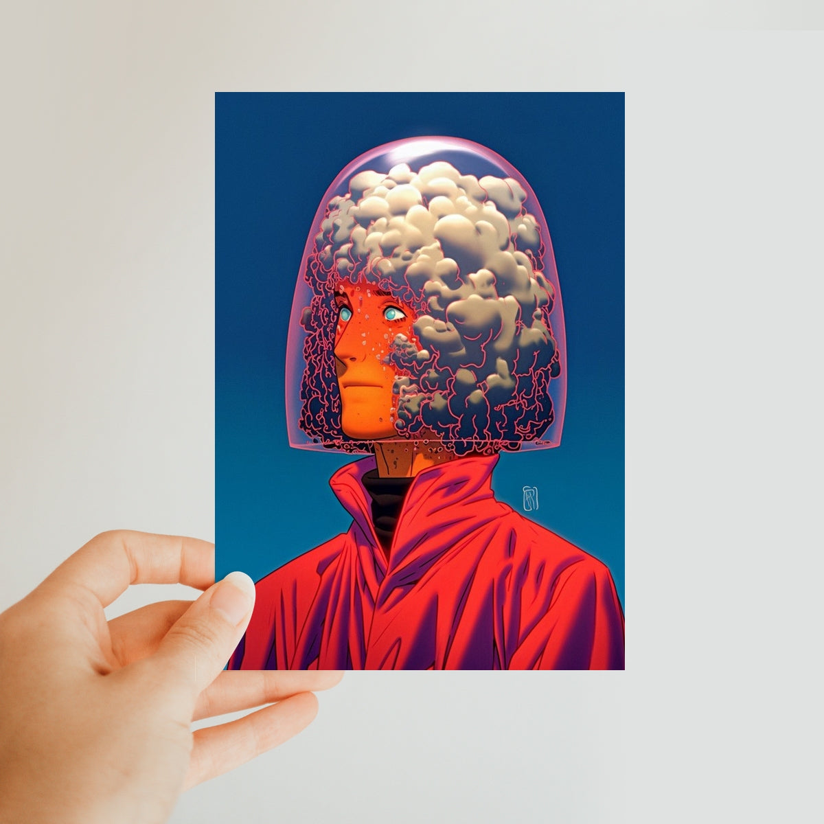 The Cloud-Mind Observer Classic Postcard – Neon Surrealism – Art Print detail view by Soulkeeper2099