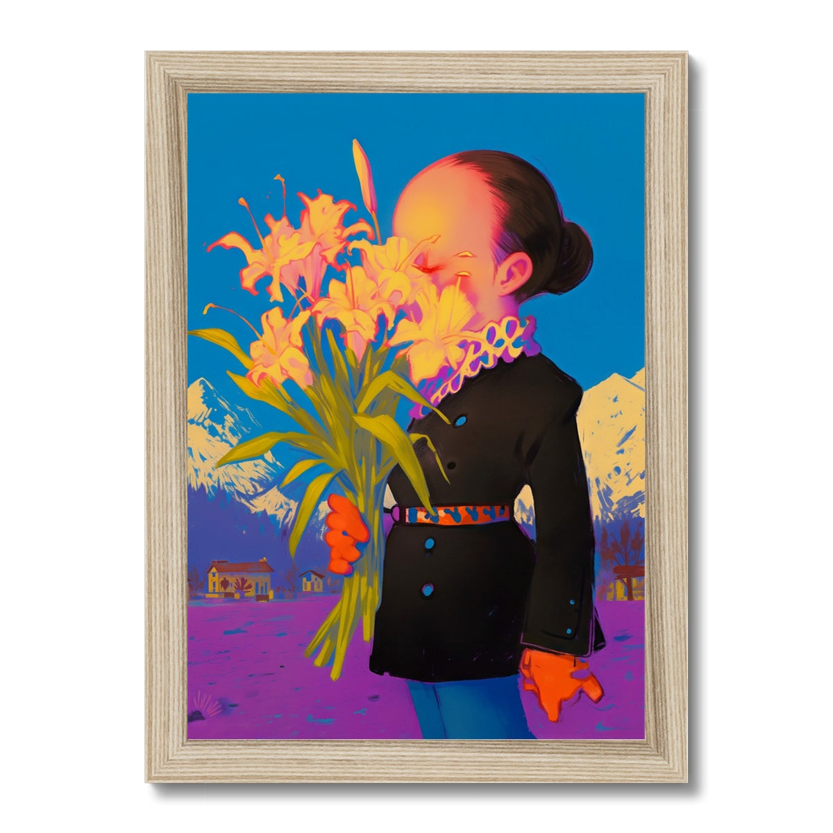 Face Hidden by Lilies – Neon Surrealism – Framed Print detail view by Soulkeeper2099