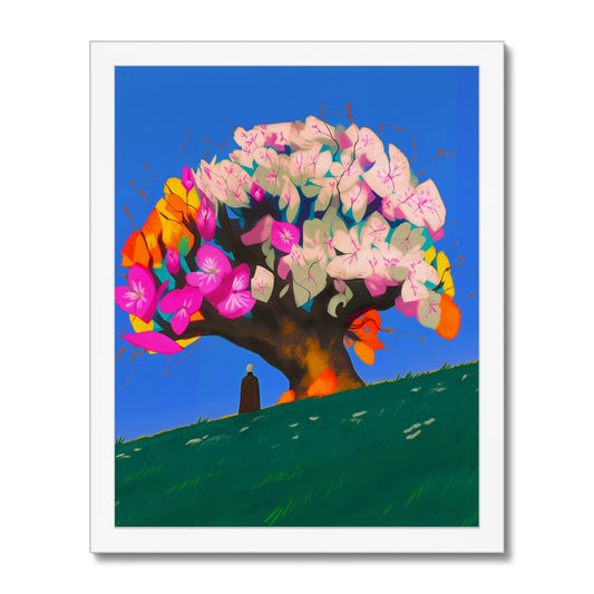 The Watcher Beneath the Great Bloom – Neon Surrealism – Framed Print detail view by Soulkeeper2099
