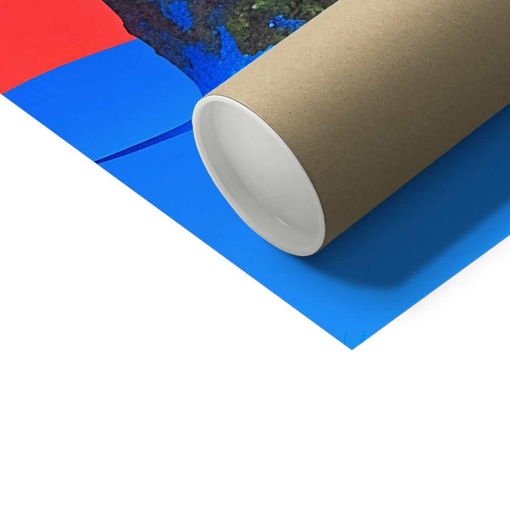 Snow-Slope Stone Sentinel – Neon Cyberpunk Art – Hahnemühle Photo Rag Print detail view by Soulkeeper2099