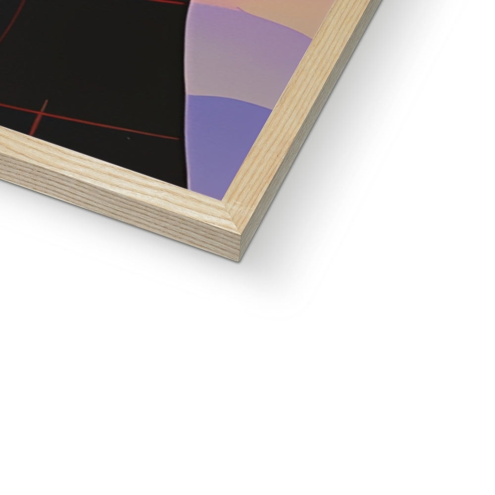 Corner detail of the natural wood frame and white mat on “The Child of the Skull Crown” – Soulkeeper2099 framed art print.