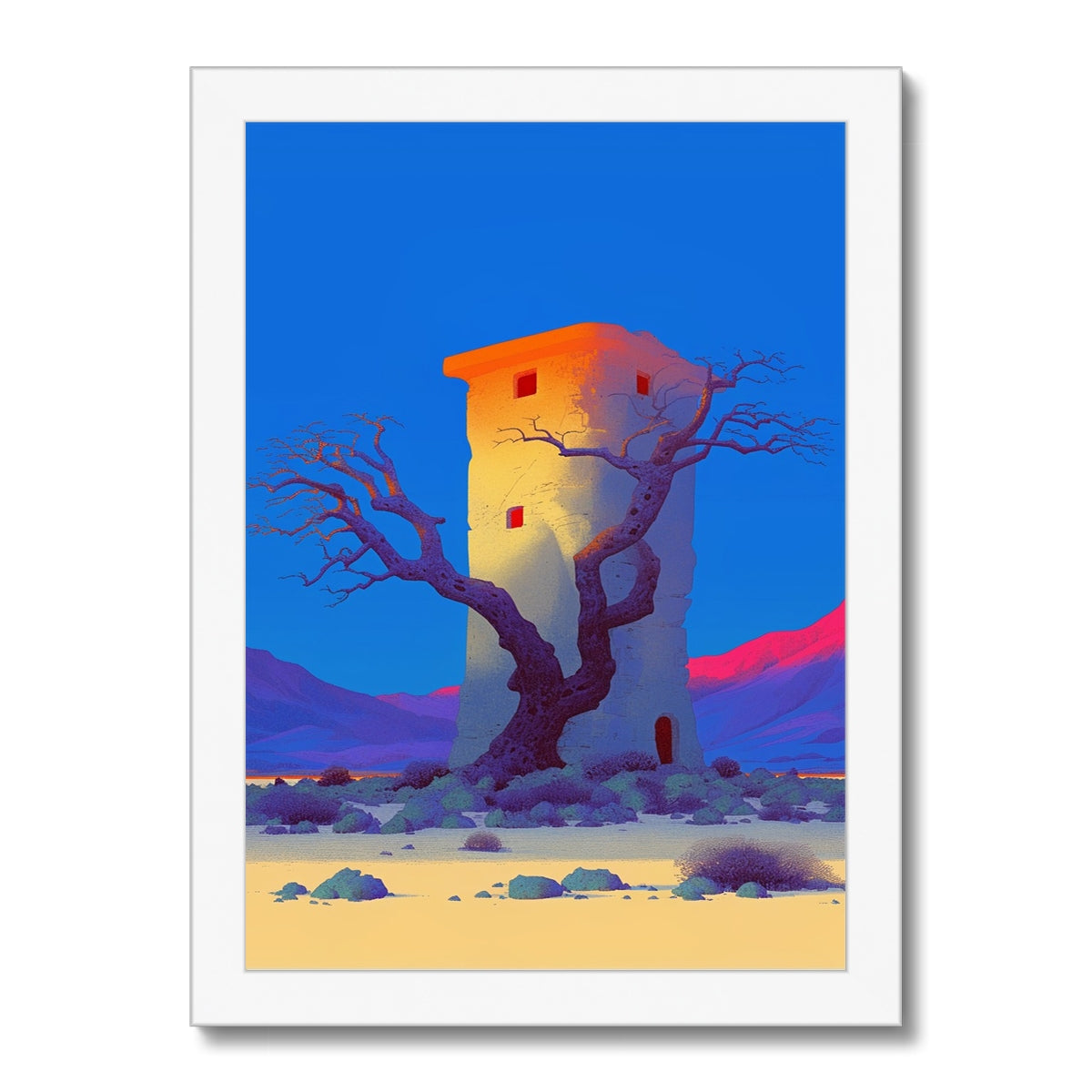 Der verdrehte Baum neben dem einsamen Turm — Gerahmter Druck – Dunkle Kunst – Detailansicht by Soulkeeper2099