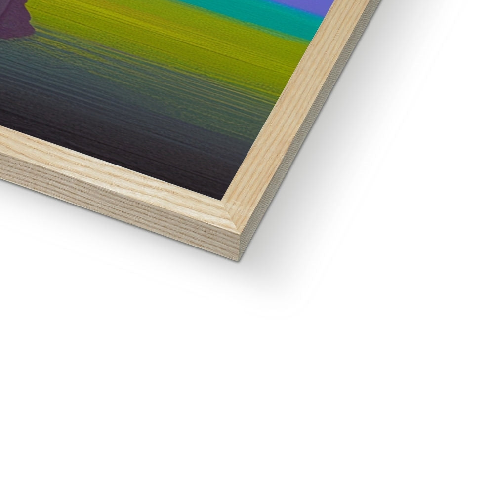Corner detail of the natural wood frame and white mat on “The City in the Canopy” – Soulkeeper2099 framed art print.