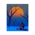 Where the Lost Lanterns Gather — pumpkin-headed watchman among glowing jack-o'-lanterns in a snowy blue forest, part of The 2026 Halloween Suite by Soulkeeper.2099