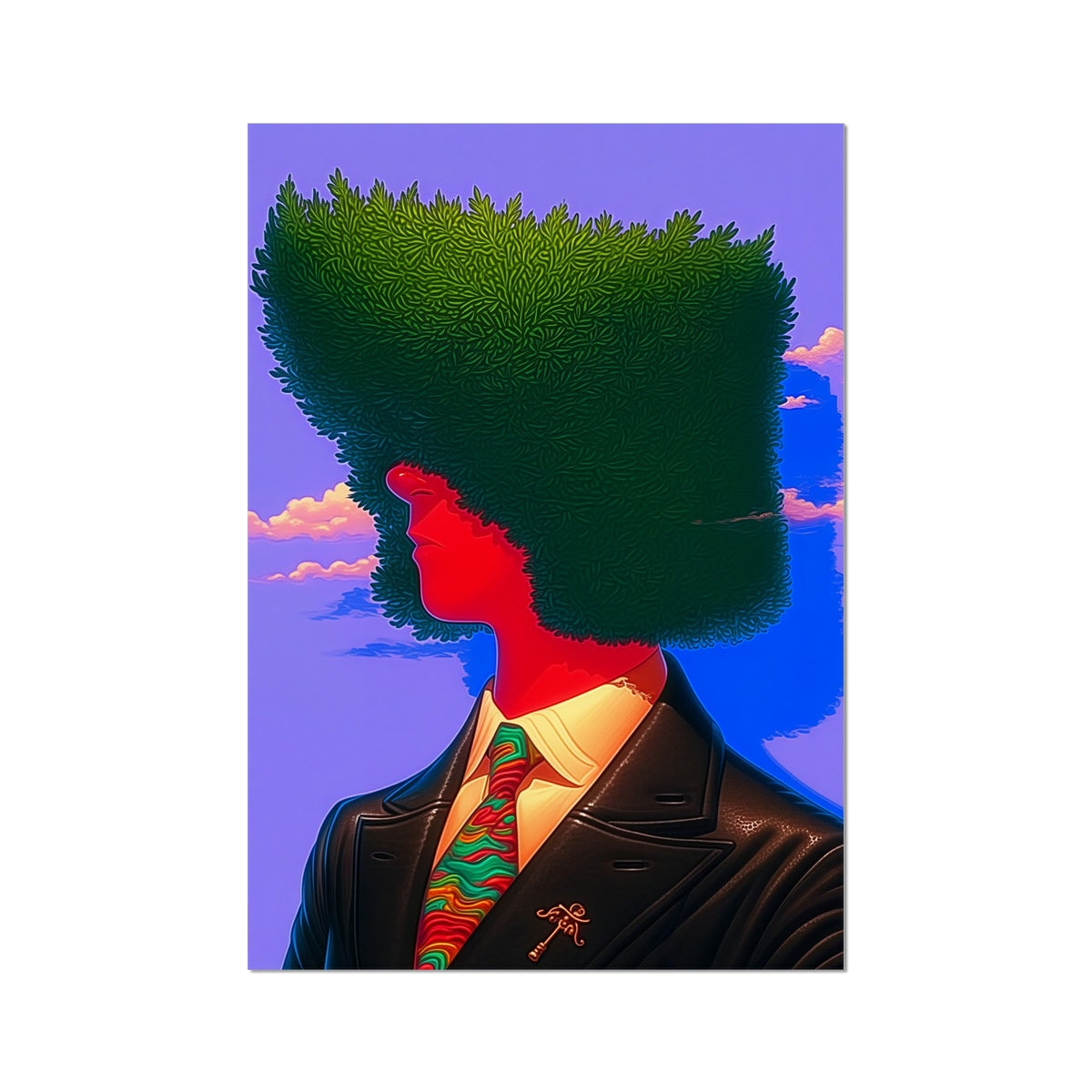 The Green-Crowned Red Gentleman Hahnemühle Photo Rag Print – Neon Surrealism – Art Print by Soulkeeper2099