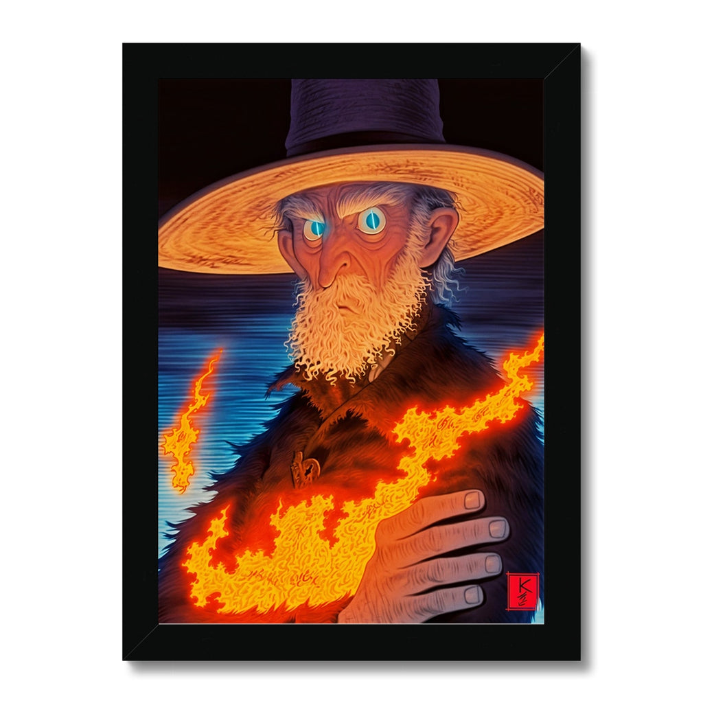 The Pyromancer’s Oath – Surreal Portrait Print – Framed Print by Soulkeeper2099