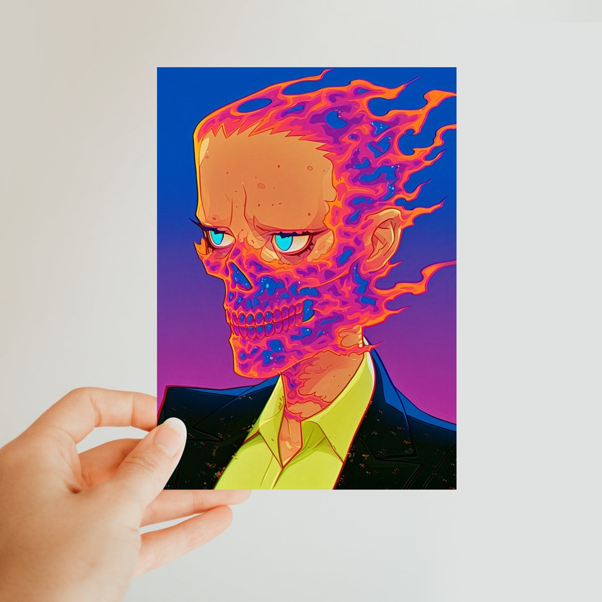The Burning-Skull Gentleman Classic Postcard – Neon Surrealism – Art Print detail view by Soulkeeper2099