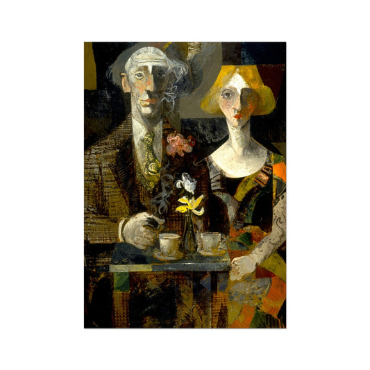 The Sitters Beside the White Flower – Surreal Portrait Art – German Etching Print by Soulkeeper2099