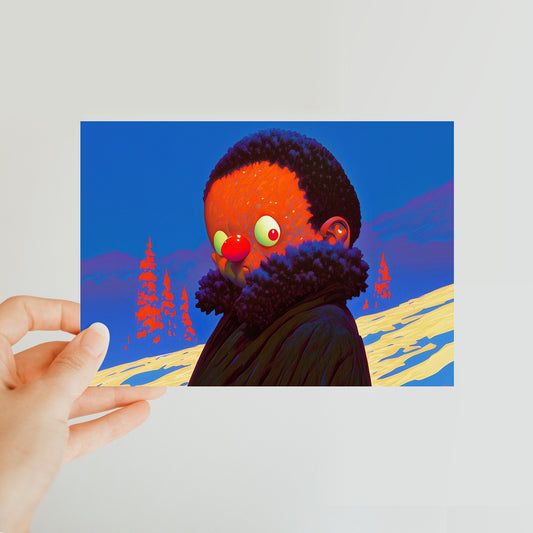 The Silent Traveler with a Red Nose Classic Postcard – Neon Surrealism – Art Print by Soulkeeper2099