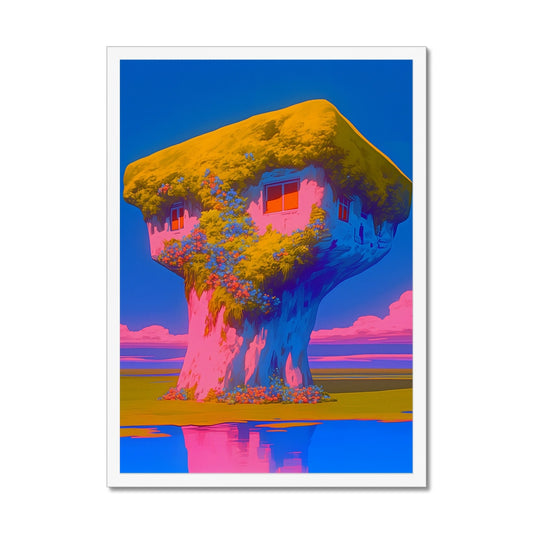 The Moss-Crowned House – Neon Surrealism – Framed Print detail view by Soulkeeper2099