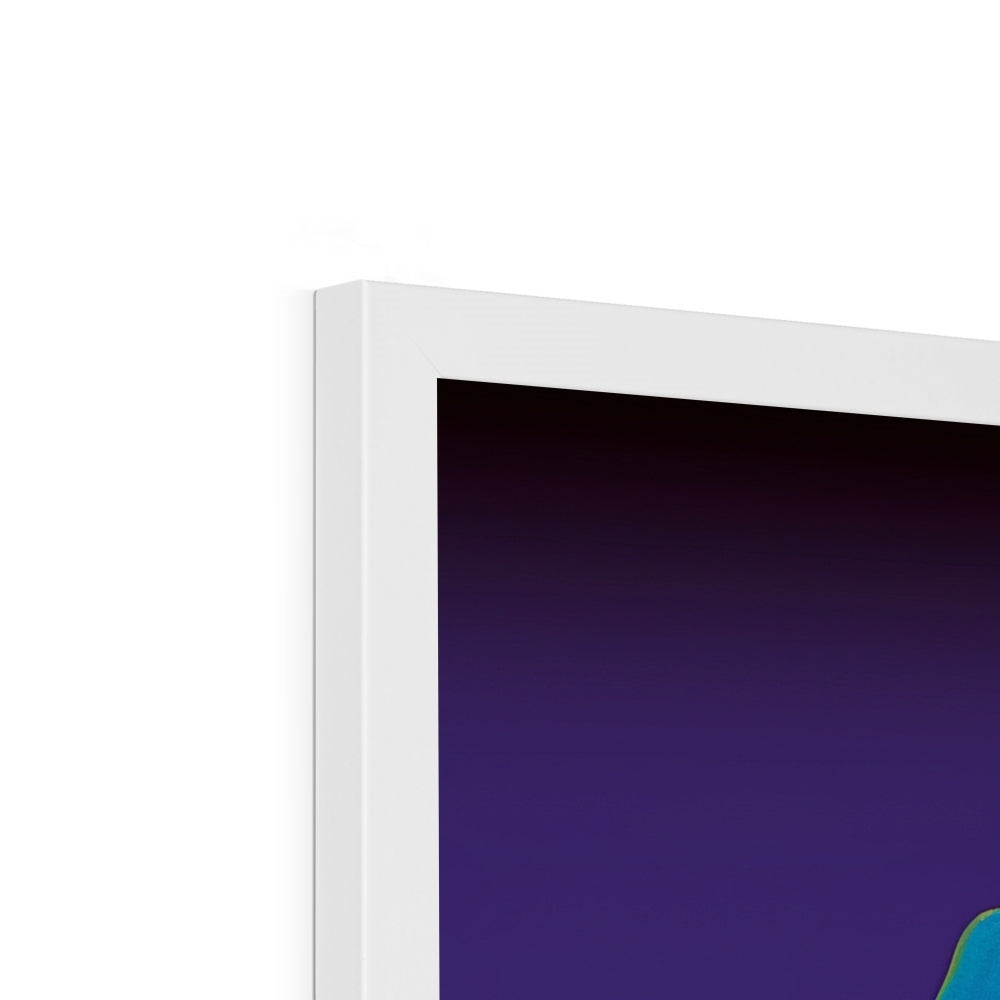 Side profile showing the depth of the white frame on “The Blue-Capped Drifter” – Soulkeeper2099 framed art print.