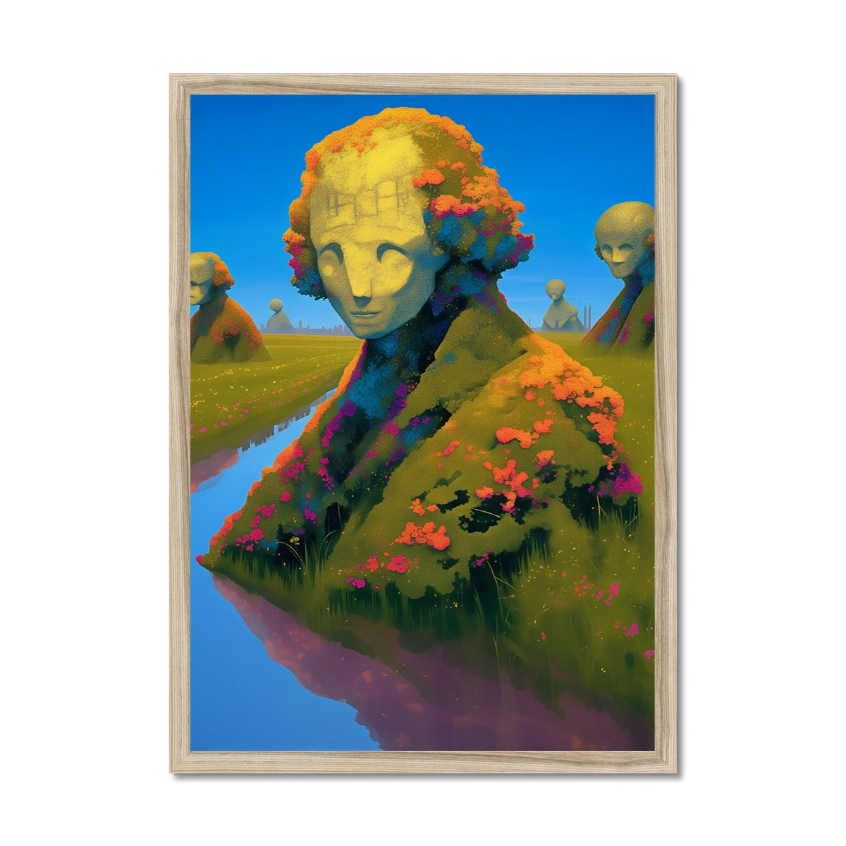 The Bloom-Buried Thinker – Neon Surrealism – Framed Print detail view by Soulkeeper2099