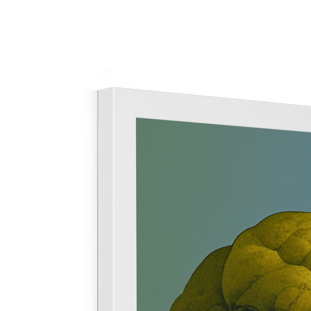 Side profile showing the depth of the white frame on “The Crown of Many Faces” – Soulkeeper2099 framed art print.