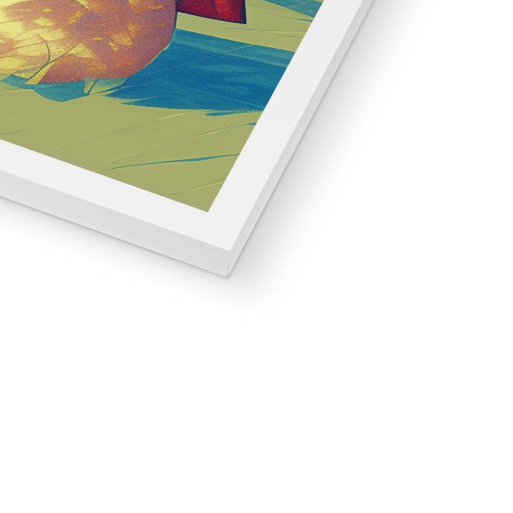 Corner detail of the white frame and white mat on “Three Souls in the Rain” – Soulkeeper2099 framed art print.