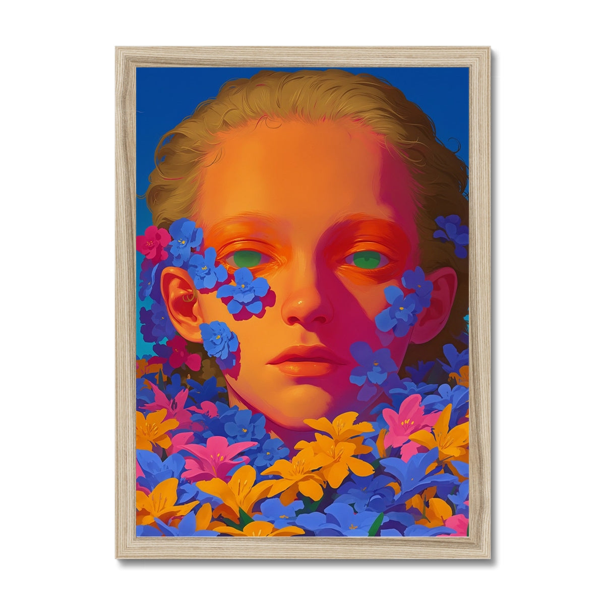 Face Beneath the Flower Tide – Surreal Portrait Print – Framed Print frame mockup by Soulkeeper2099