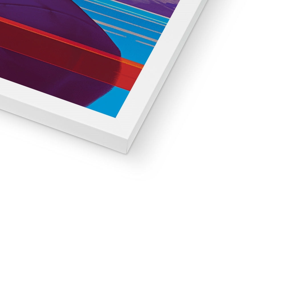 Corner detail of the white frame and white mat on “The Blue-Capped Drifter” – Soulkeeper2099 framed art print.