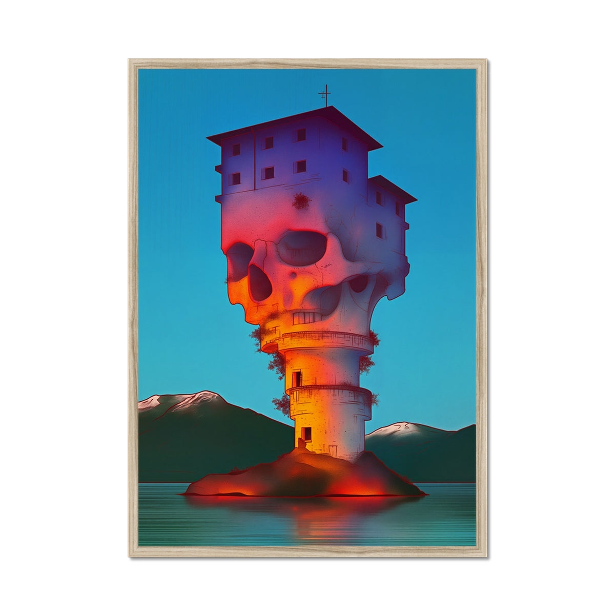 The Isle of the Skull Tower – Dark Skull Art – Framed Print by Soulkeeper2099